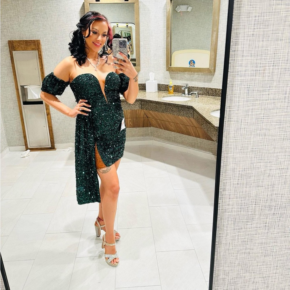 Fashion Nova Dark Green Asymmetrical Dress